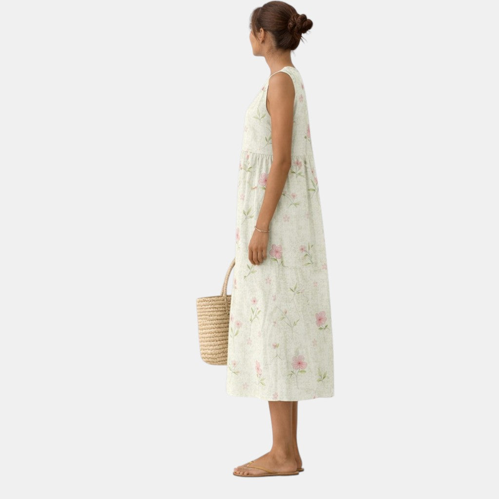 Robe midi femme fleurie sans manches en coton viscose