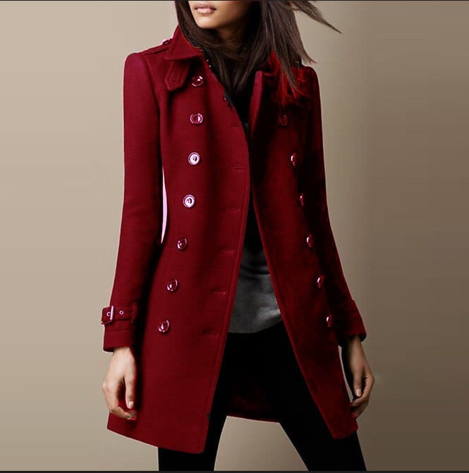 Manteau Femme Long À Double Boutonnage Coupe Ajustée Style Élégant Hiver