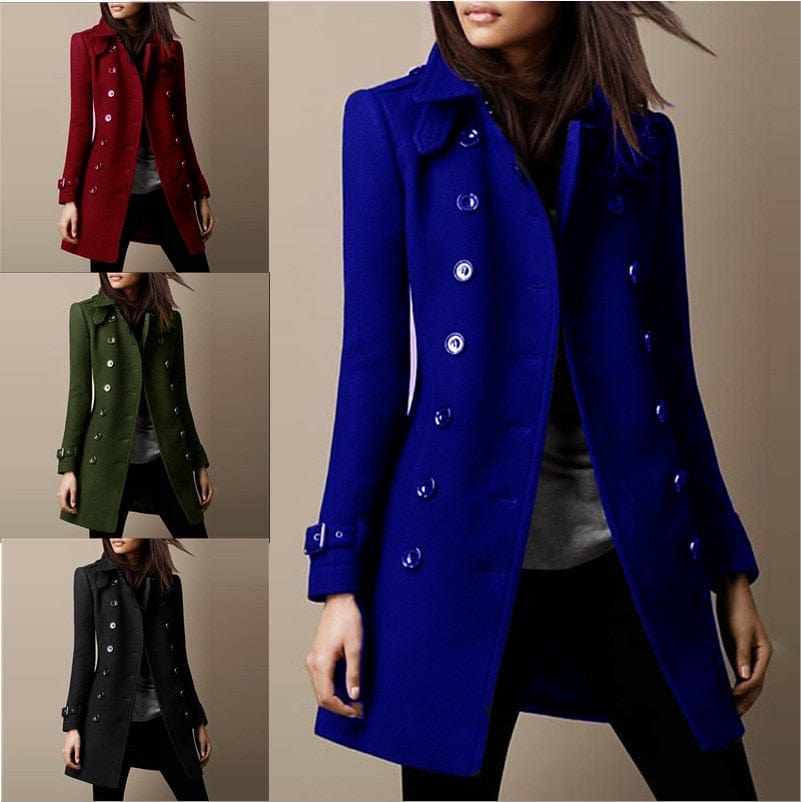 Manteau Femme Long À Double Boutonnage Coupe Ajustée Style Élégant Hiver