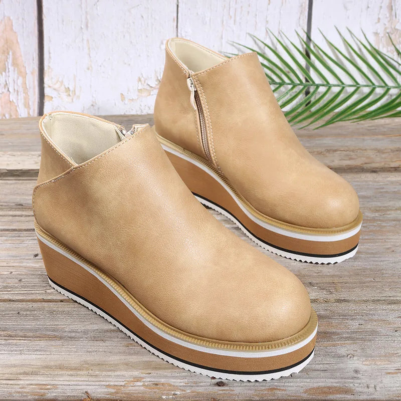 Bottines femme compensées à zip latéral