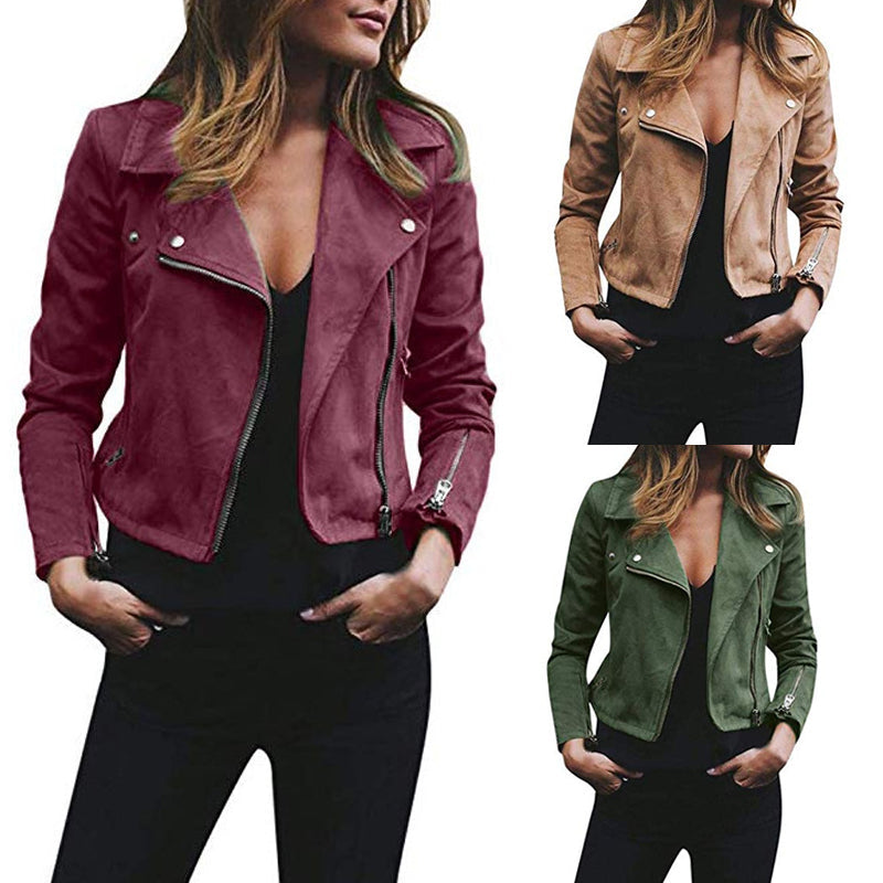 Veste Biker Effet Daim Femme Coupe Ajustée Style Moto Polyvalent