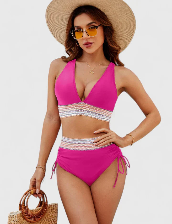 Bikini Deux Pièces Femme Halter Col V Bande Crochet Liens Latéraux