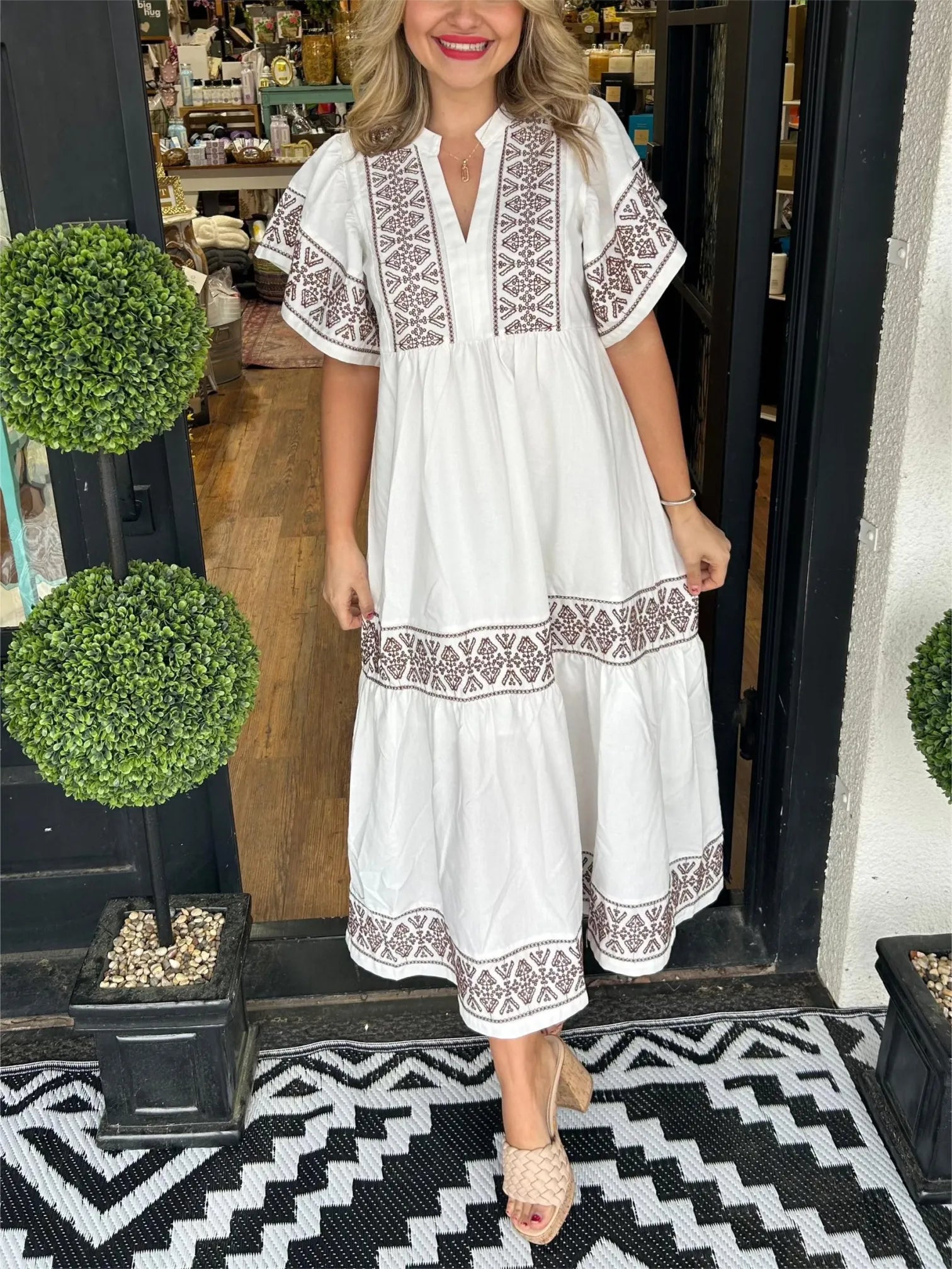 Robe Femme Longue Bohème Col V Coupe Fluide Confort Été