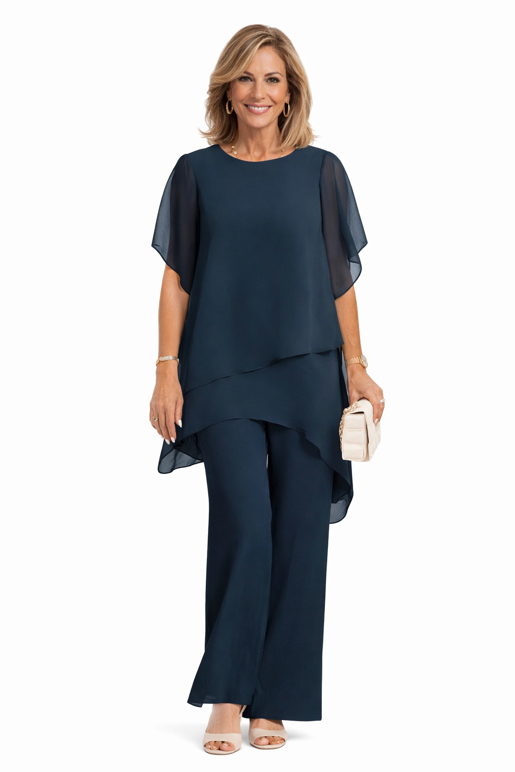 Ensemble Femme Deux Pièces Fluide Élégant Pantalon Large Soirée