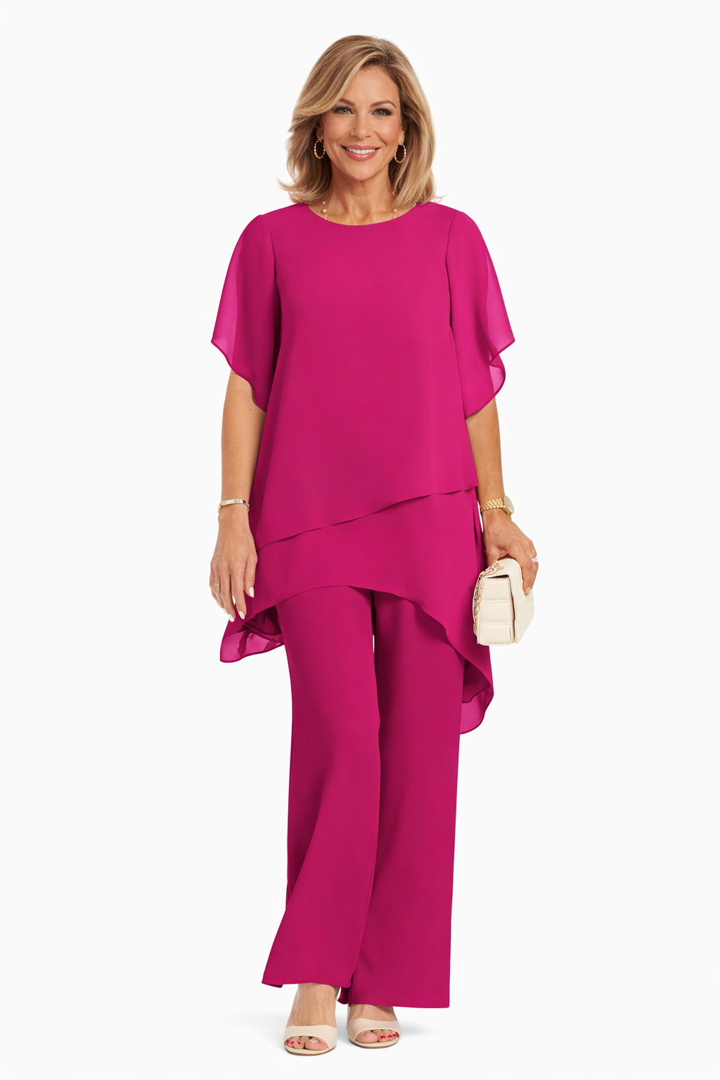 Ensemble Femme Deux Pièces Fluide Élégant Pantalon Large Soirée