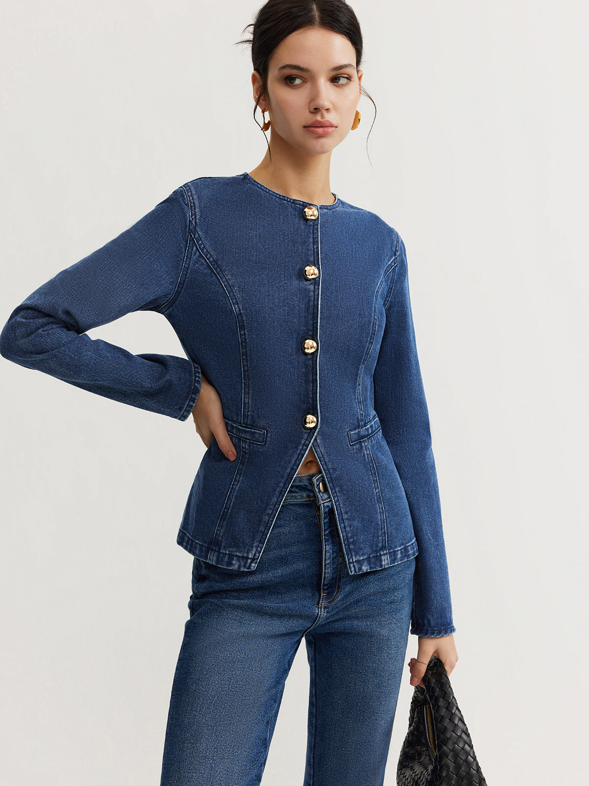Veste Denim Cintrée Femme – Élégance Structurée Moderne