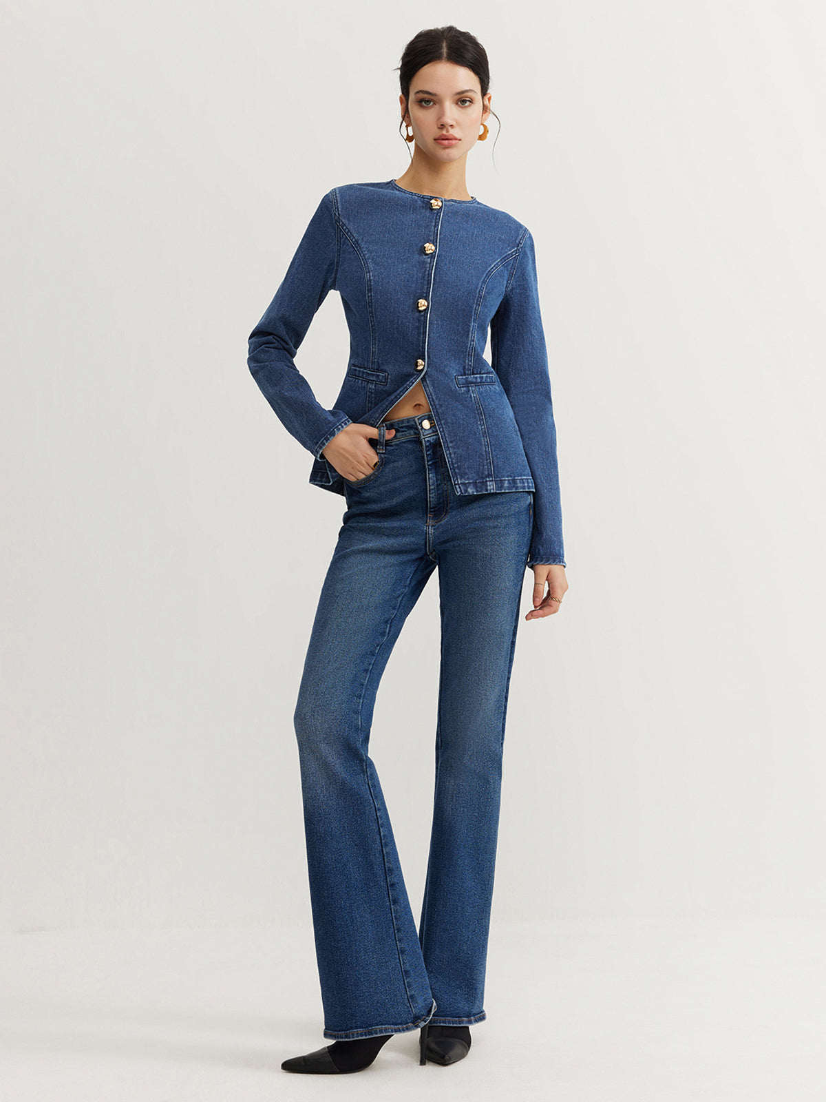Veste Denim Cintrée Femme – Élégance Structurée Moderne