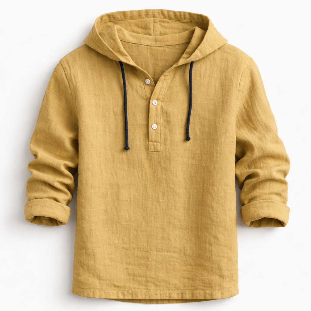 Chemise Homme en Lin Coupe Décontractée avec Capuche Ajustable