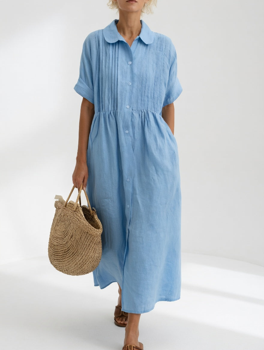 Robe chemise longue femme en coton léger à col classique