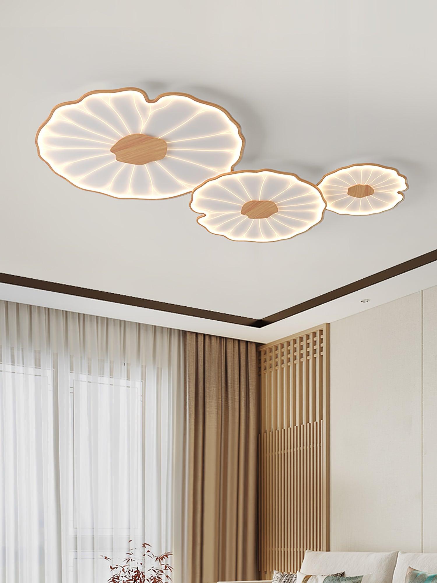 Solara Plafonnier Feuille de Lotus avec Finition Bois