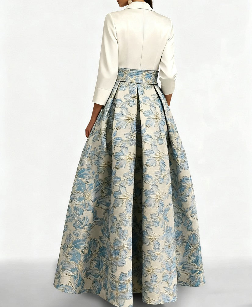Robe Femme Longue Élégante Col Chemise A-Line Imprimé Floral Style Mariage