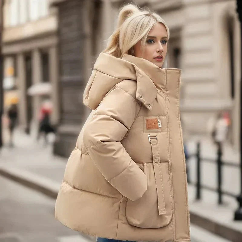 Veste Puffer Femme Matelassée Avec Capuche Coupe Confort Hiver Urbain