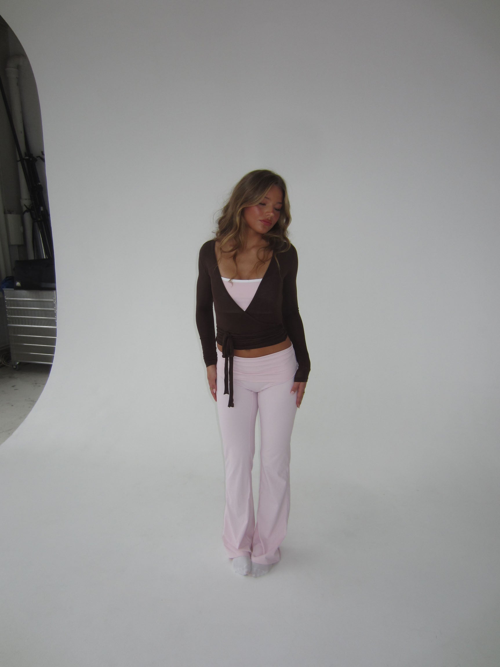 Top Cache-Cœur Ajusté Femme Manches Longues Tissu Extensible
