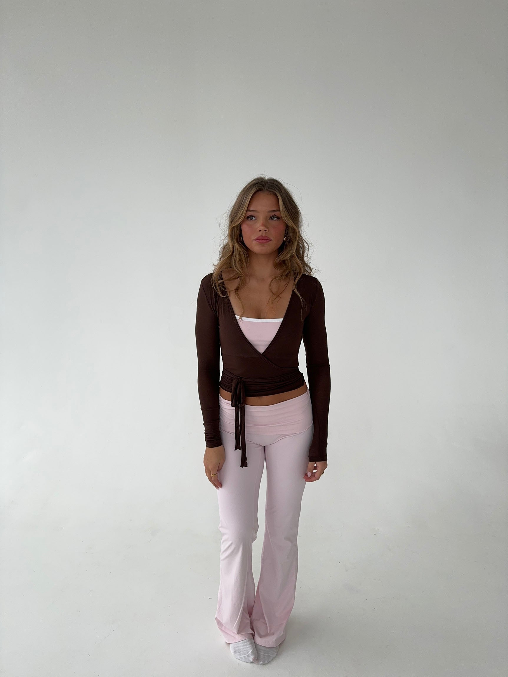 Top Cache-Cœur Ajusté Femme Manches Longues Tissu Extensible