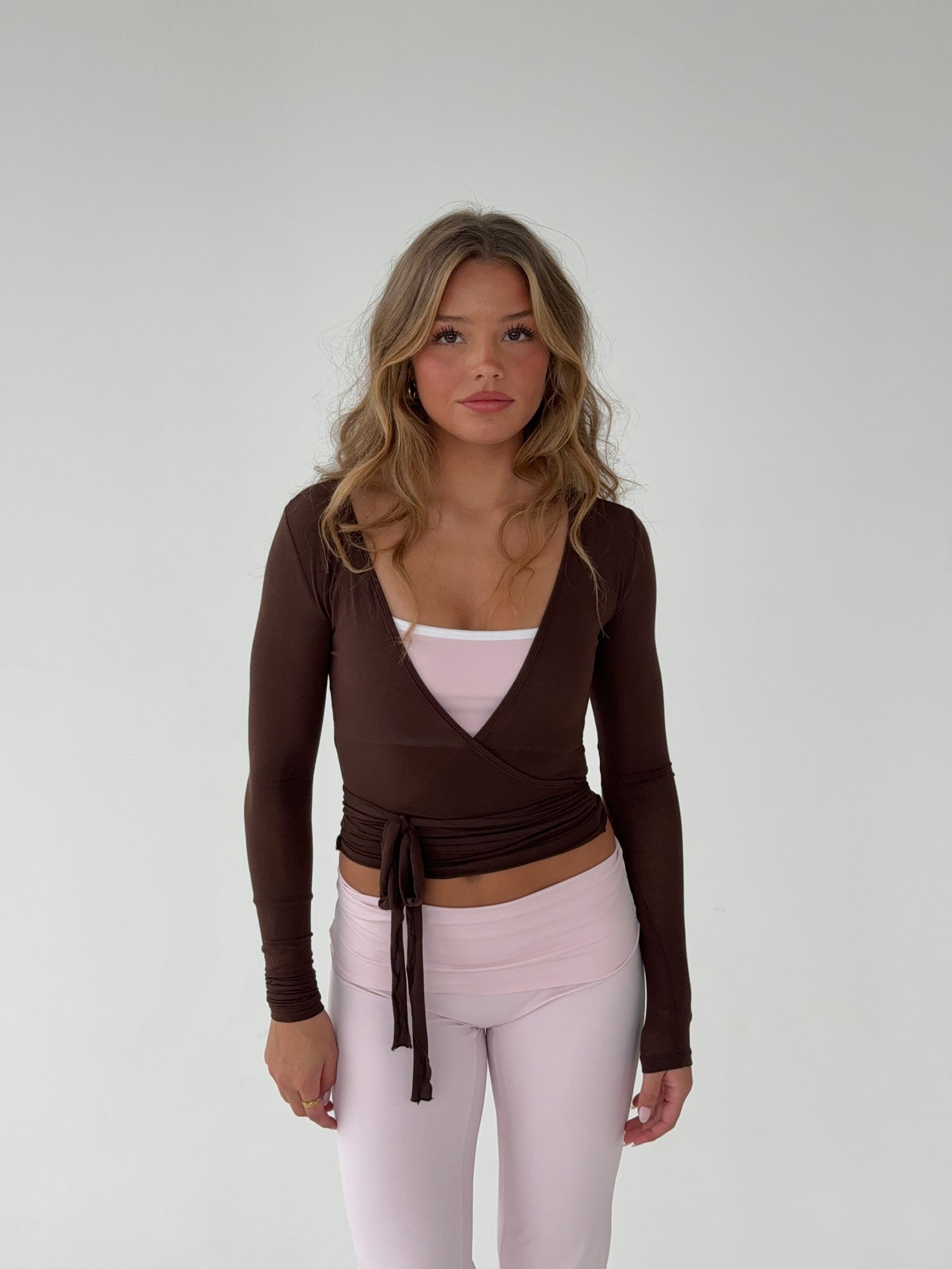 Top Cache-Cœur Ajusté Femme Manches Longues Tissu Extensible