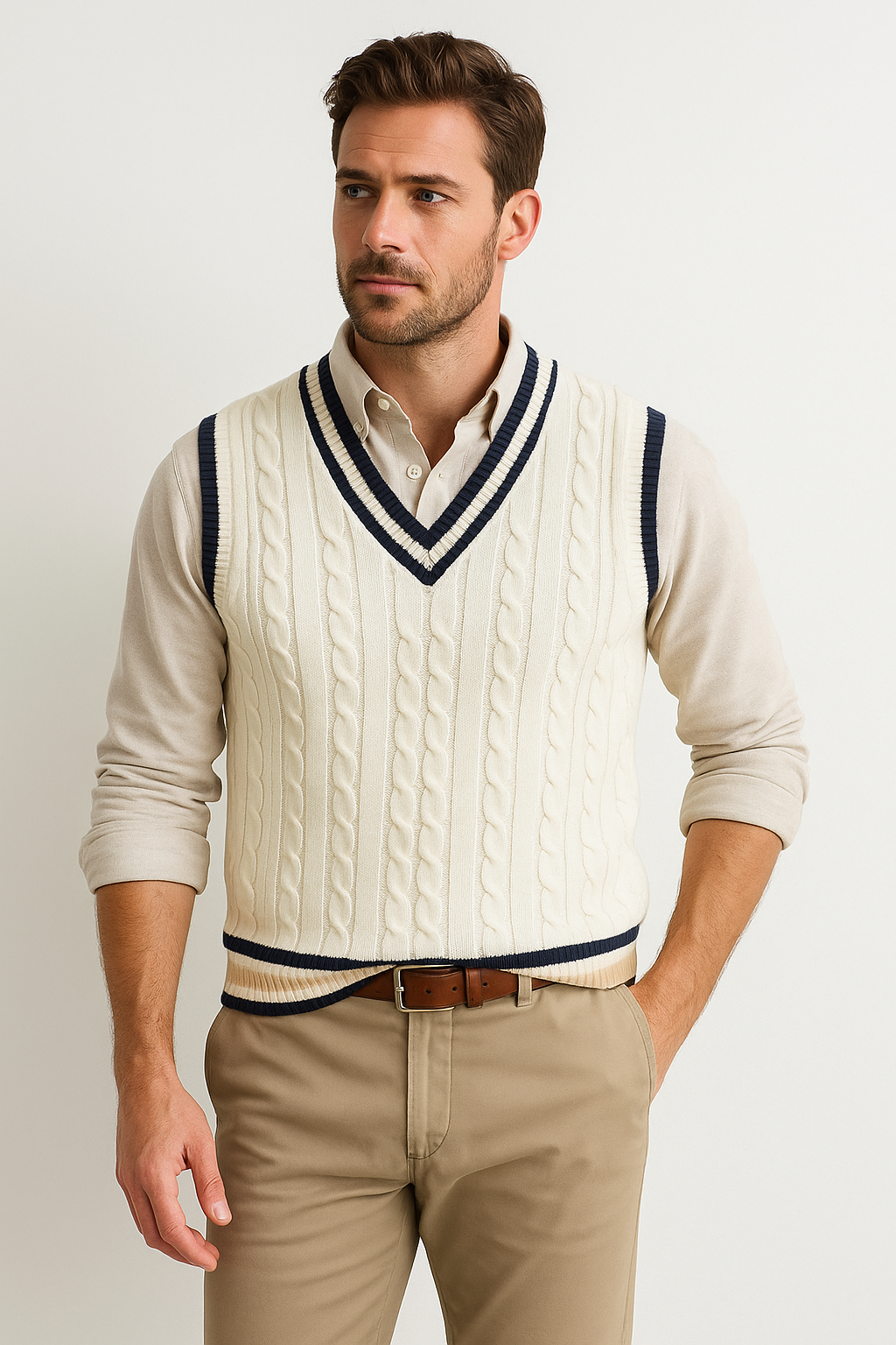 Spencer hommes Maille Câblée Gilet Col V Style Preppy