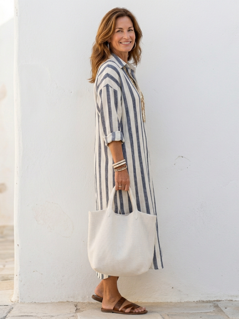 Robe chemise femme à rayures verticales et coupe fluide décontractée