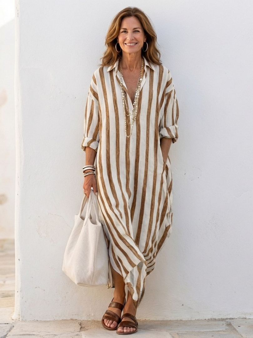 Robe chemise femme à rayures verticales et coupe fluide décontractée