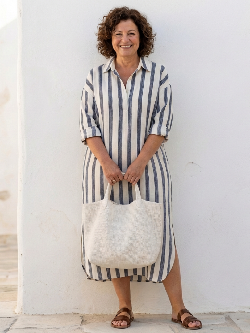 Robe chemise femme à rayures verticales et coupe fluide décontractée