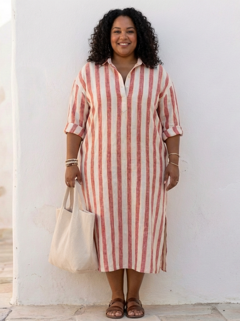Robe chemise femme à rayures verticales et coupe fluide décontractée