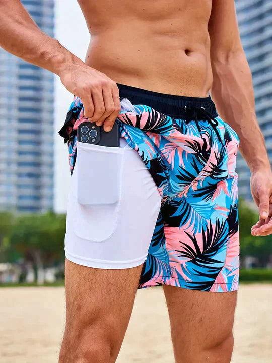 Short de bain homme 2-en-1 à compression et séchage rapide