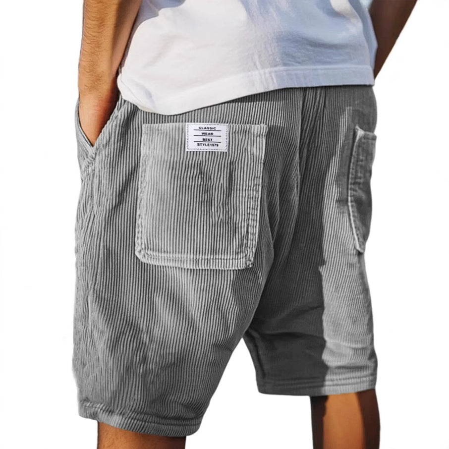 Short Homme Velours Côtelé Poches Plaquées Taille Élastique
