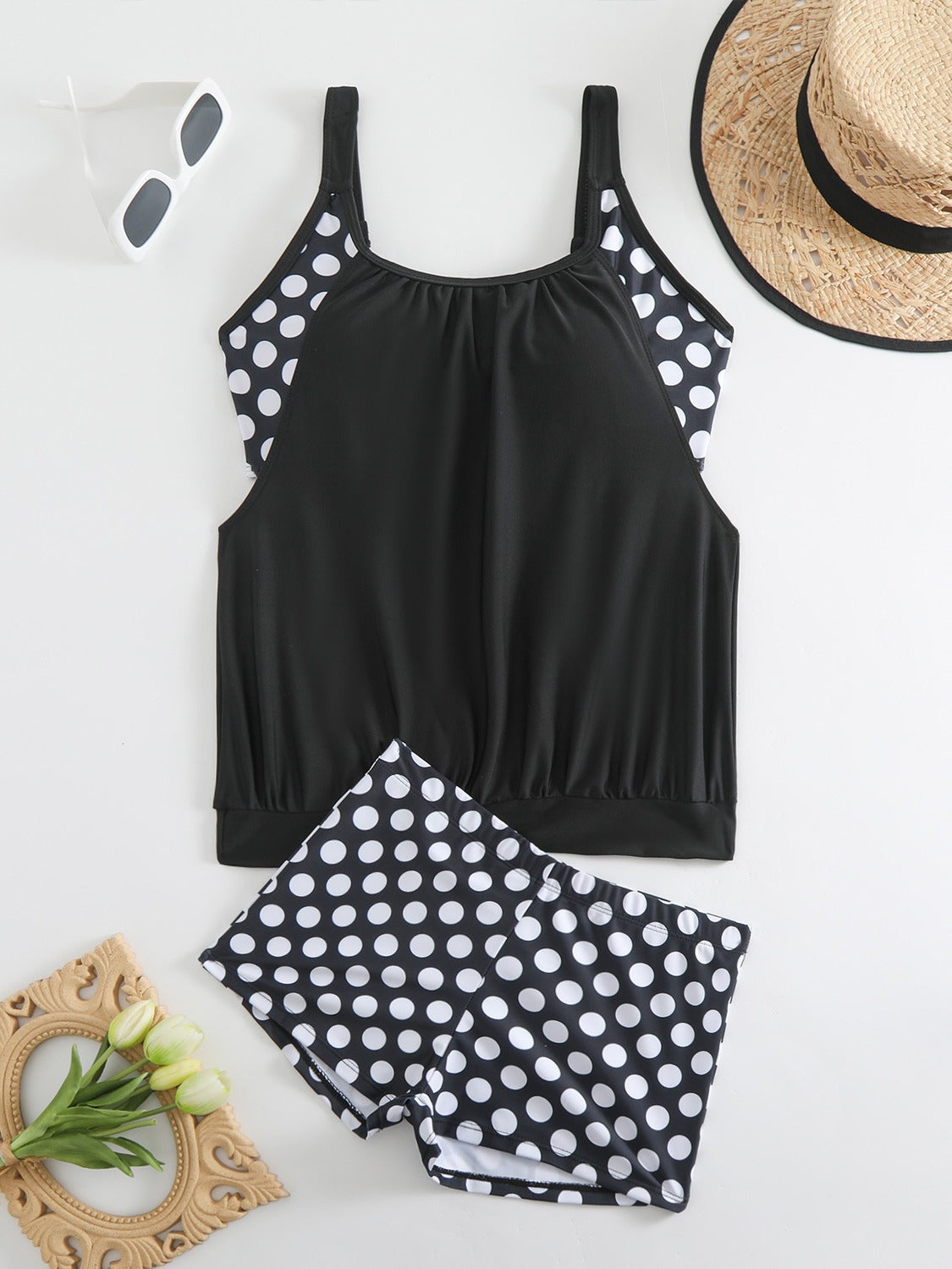 Maillot de Bain Femme 2 Pièces Taille Haute à Pois Style Rétro Été