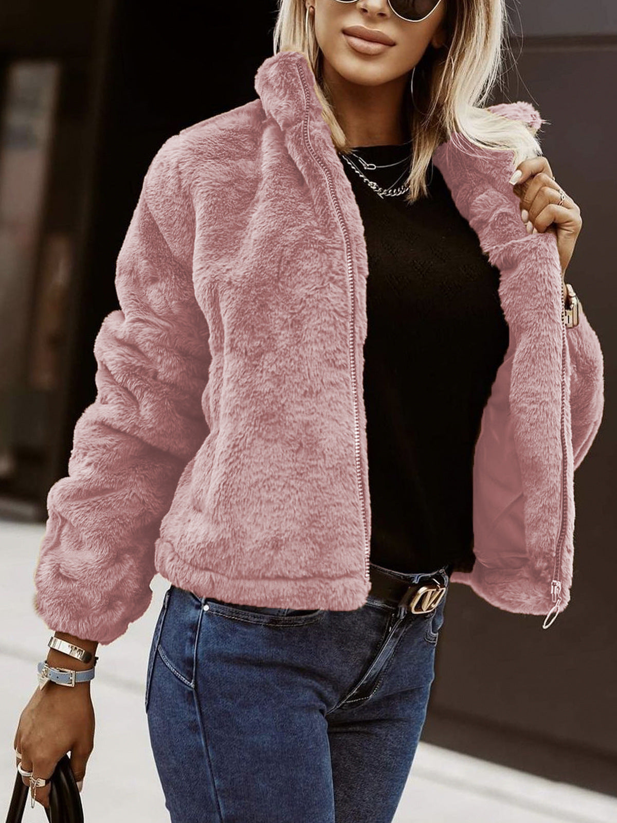 Veste Teddy Femme Zippée Style Bomber Confort Douillet