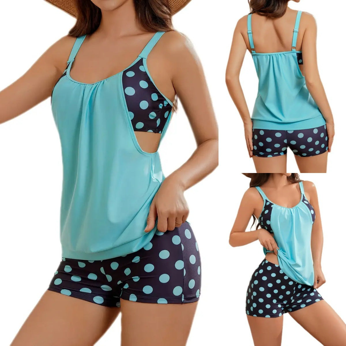 Maillot de Bain Femme 2 Pièces Taille Haute à Pois Style Rétro Été