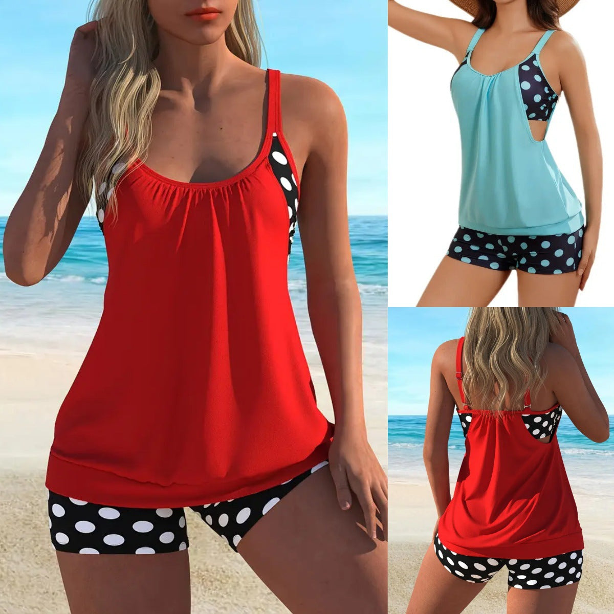Maillot de Bain Femme 2 Pièces Taille Haute à Pois Style Rétro Été