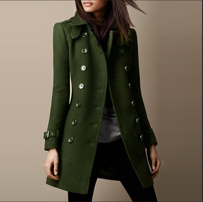 Trenchcoat femme long ajusté à double boutonnage – style élégant mi-saison