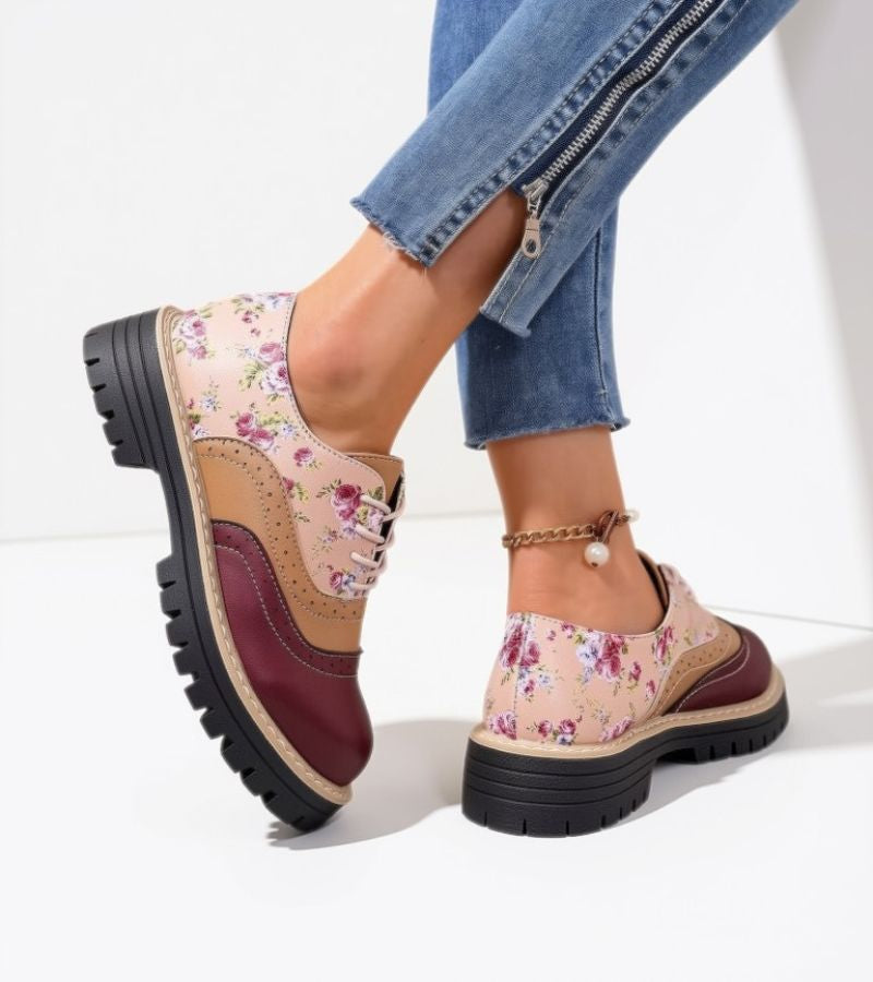 Chaussures Oxford femme à lacets et motif floral