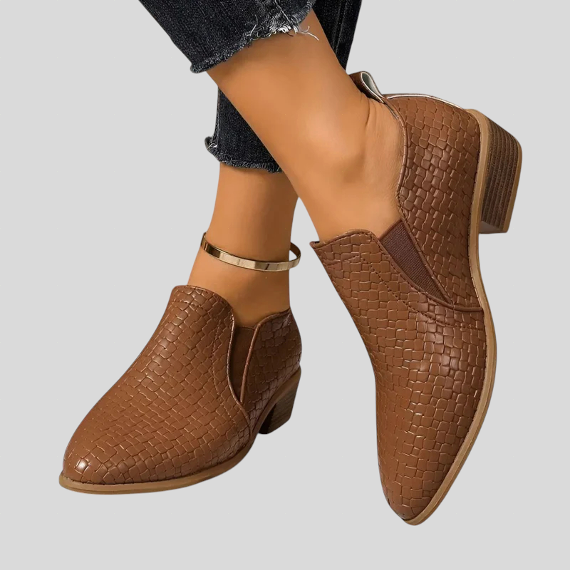 Bottines femme tressées à talon bloc stable