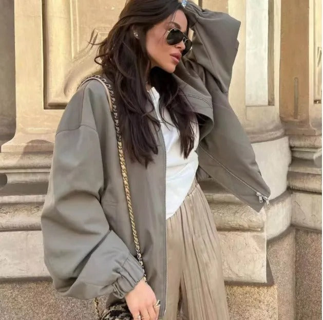 Bomber Femme Oversize Tendance Fermeture Zippée Coupe Ample Urbaine