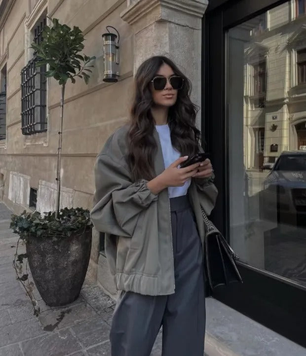 Bomber Femme Oversize Tendance Fermeture Zippée Coupe Ample Urbaine