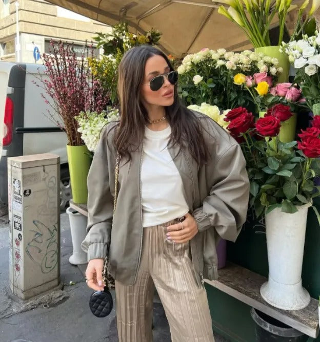 Bomber Femme Oversize Tendance Fermeture Zippée Coupe Ample Urbaine