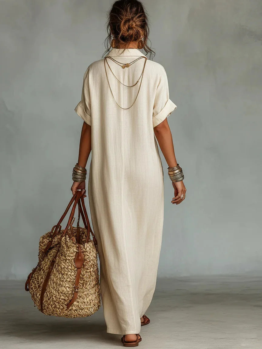 Robe kaftan femme brodée à col V et coupe ample