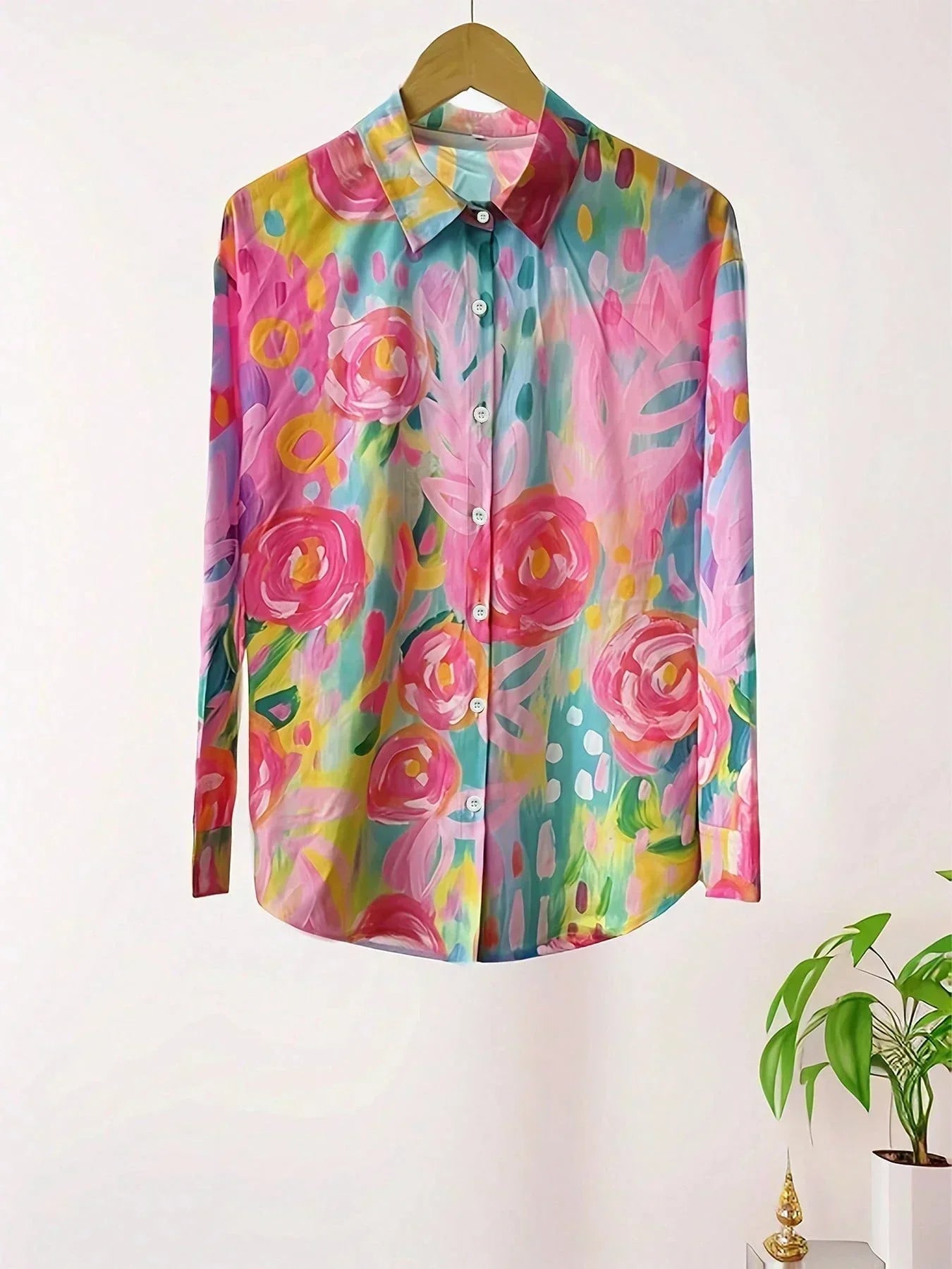 Blouse Femme Imprimée Colorée Coupe Fluide Boutonnée Style Décontracté