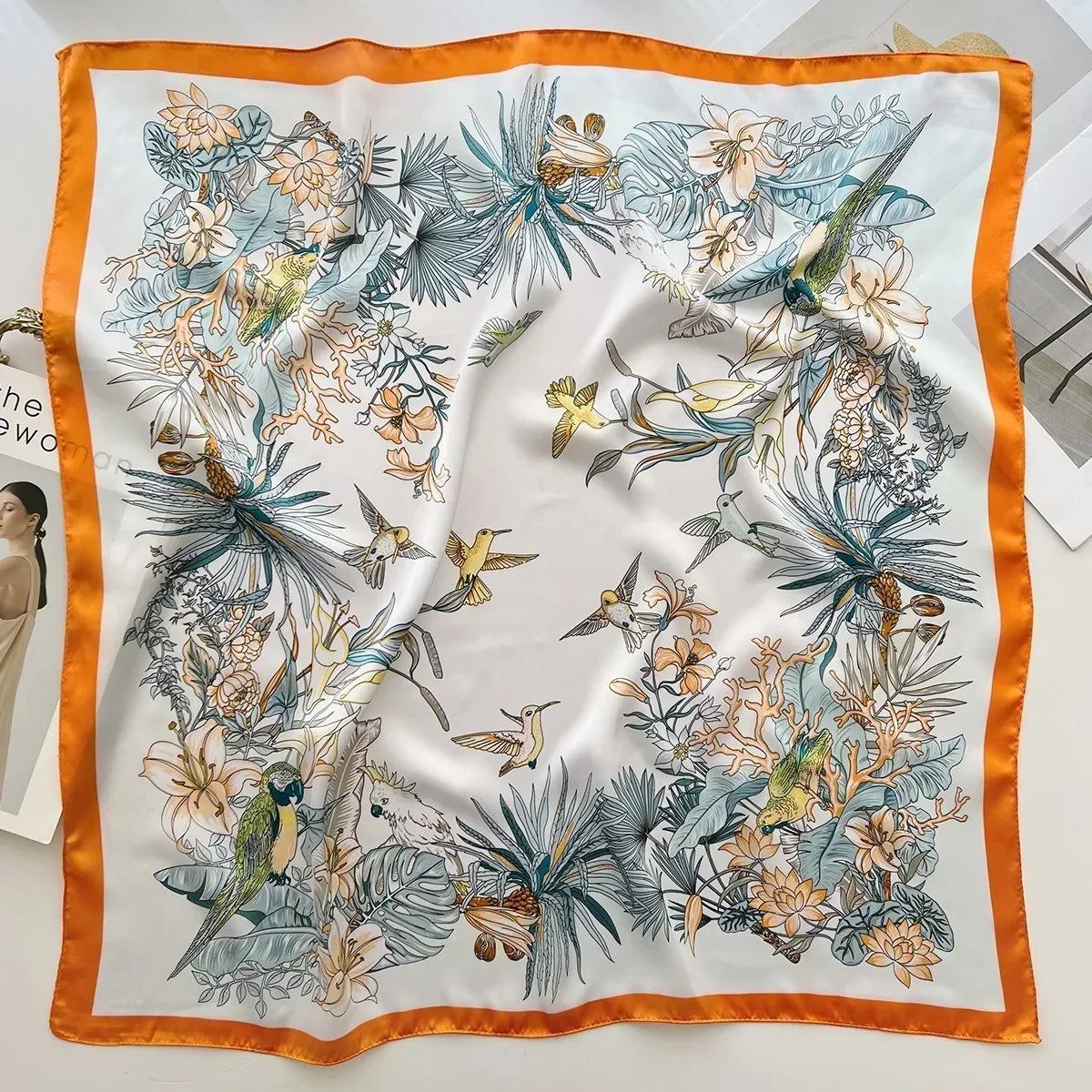 Foulard carré femme en satin imprimé pour cheveux et sac