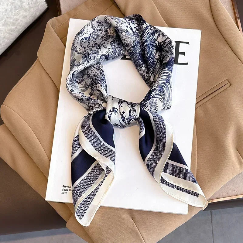 Foulard carré femme en satin imprimé pour cheveux et sac