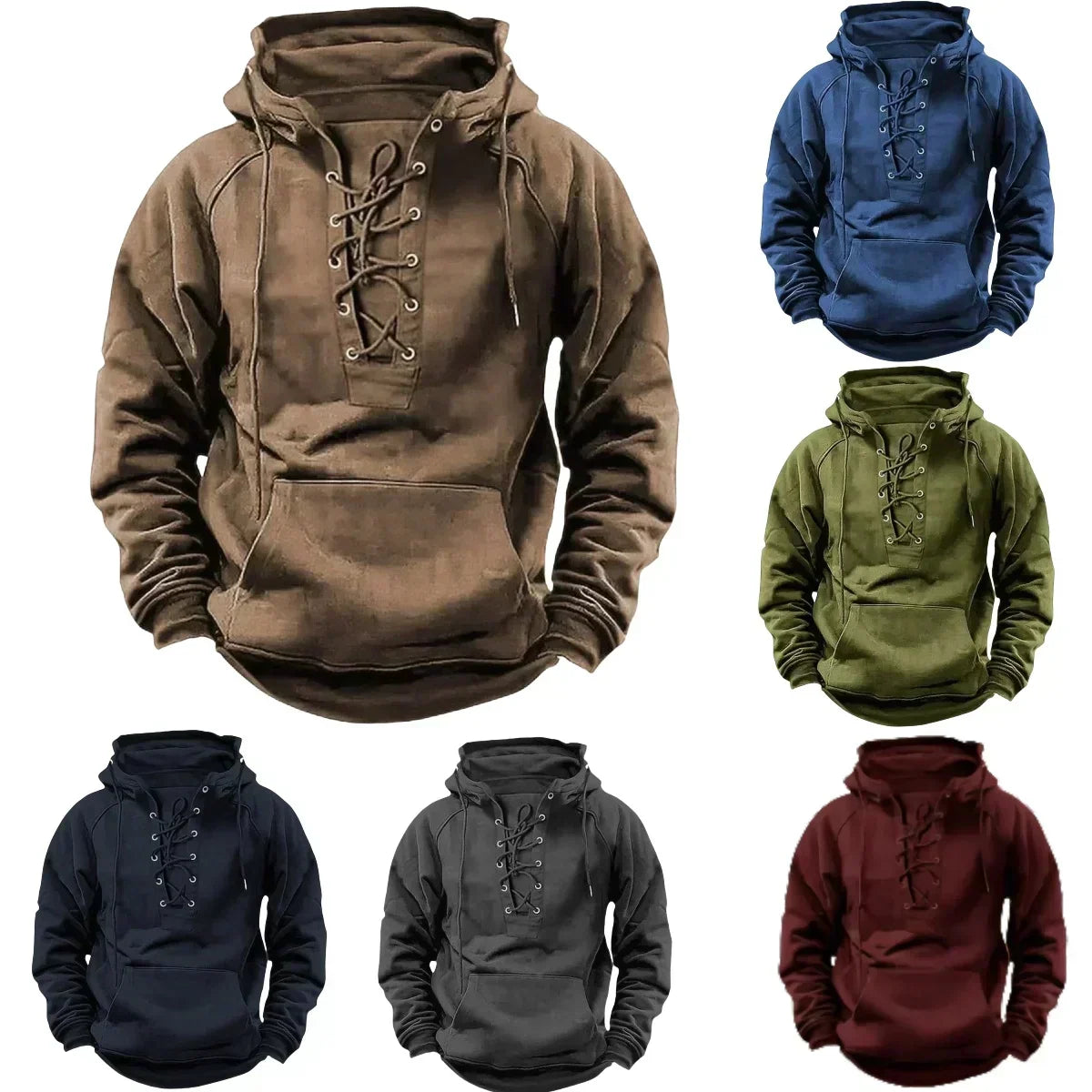 Sweat à capuche homme épais à col lacé style vintage