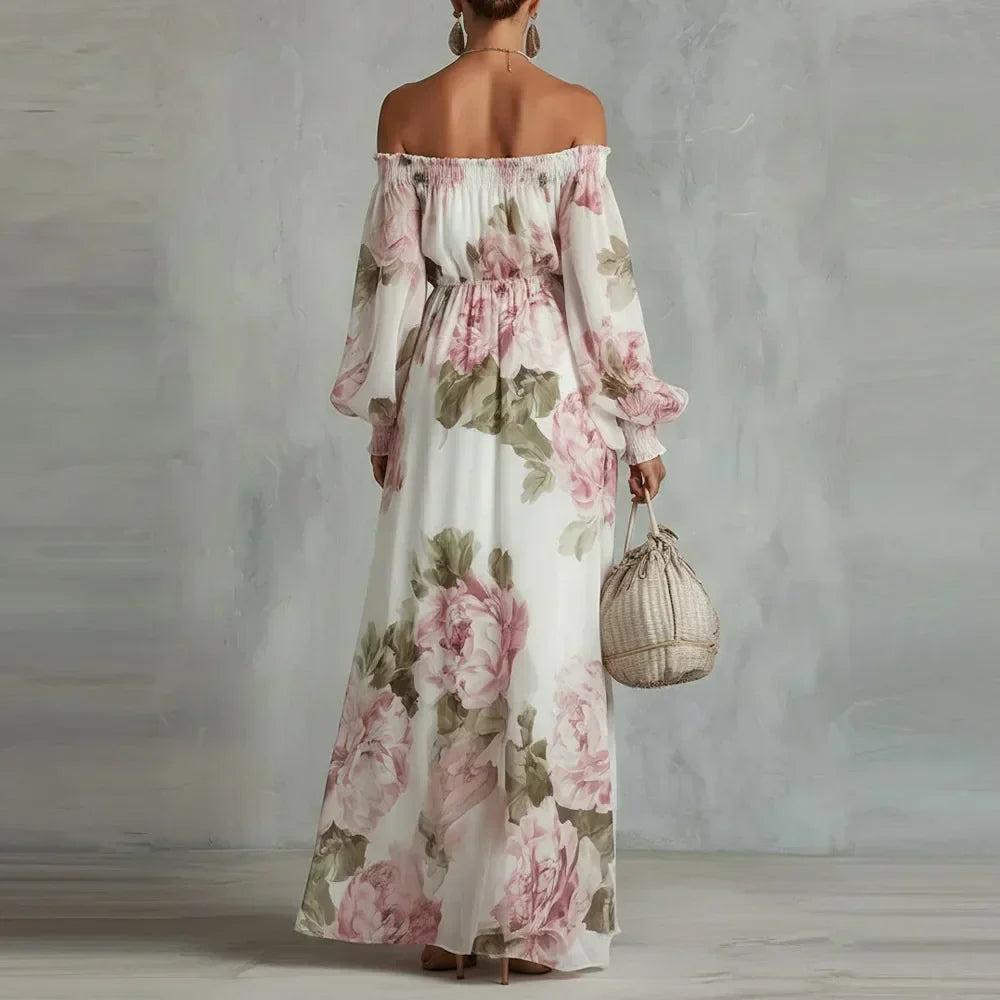 Robe maxi femme épaules dénudées à imprimé floral