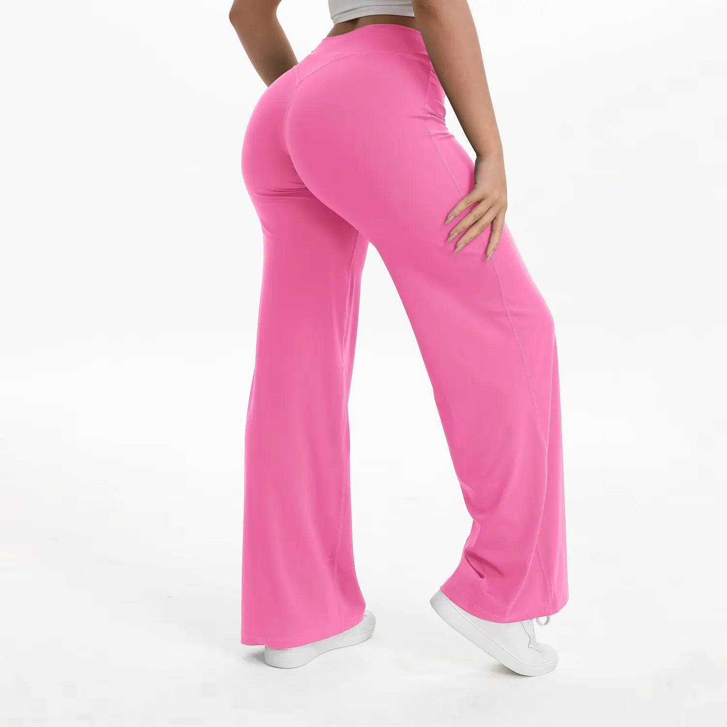Pantalon yoga femme taille haute jambe large fluide