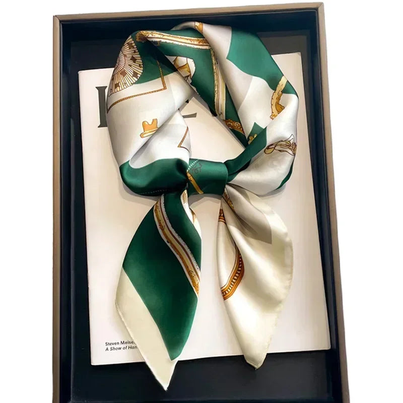 Foulard carré femme en satin imprimé pour cheveux et sac