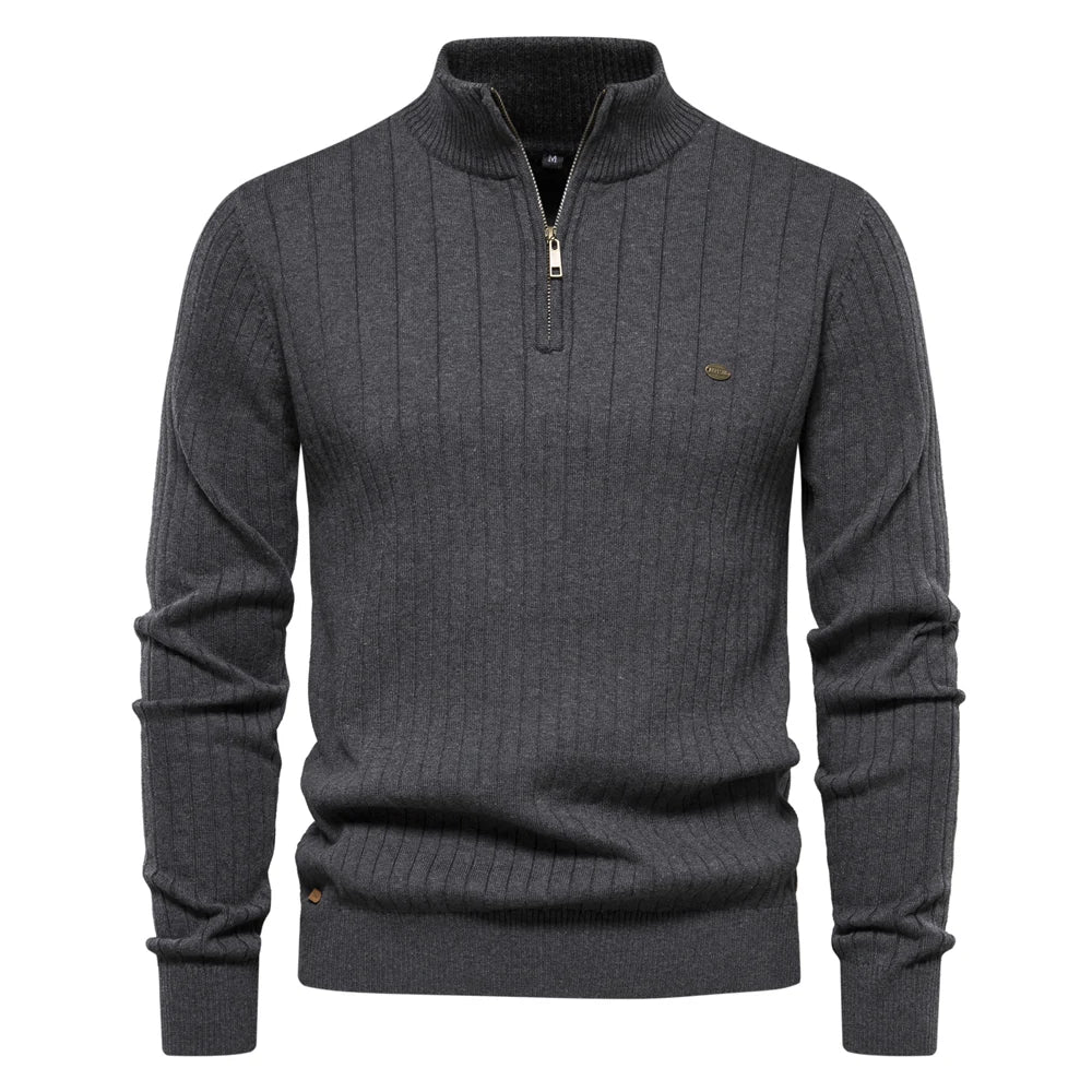 Pull d’hiver pour homme à col demi-haut zippé – tricot chaud, style moderne et élégant