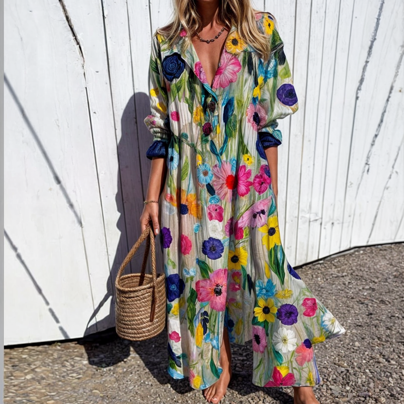 Robe Longue Fleurie Femme Coupe Fluide Bohème Coton-Viscose Style Estival