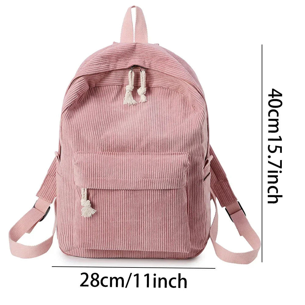 Sac à dos scolaire unisexe en velours côtelé – Cartable, sac d’école pour cours et usage quotidien