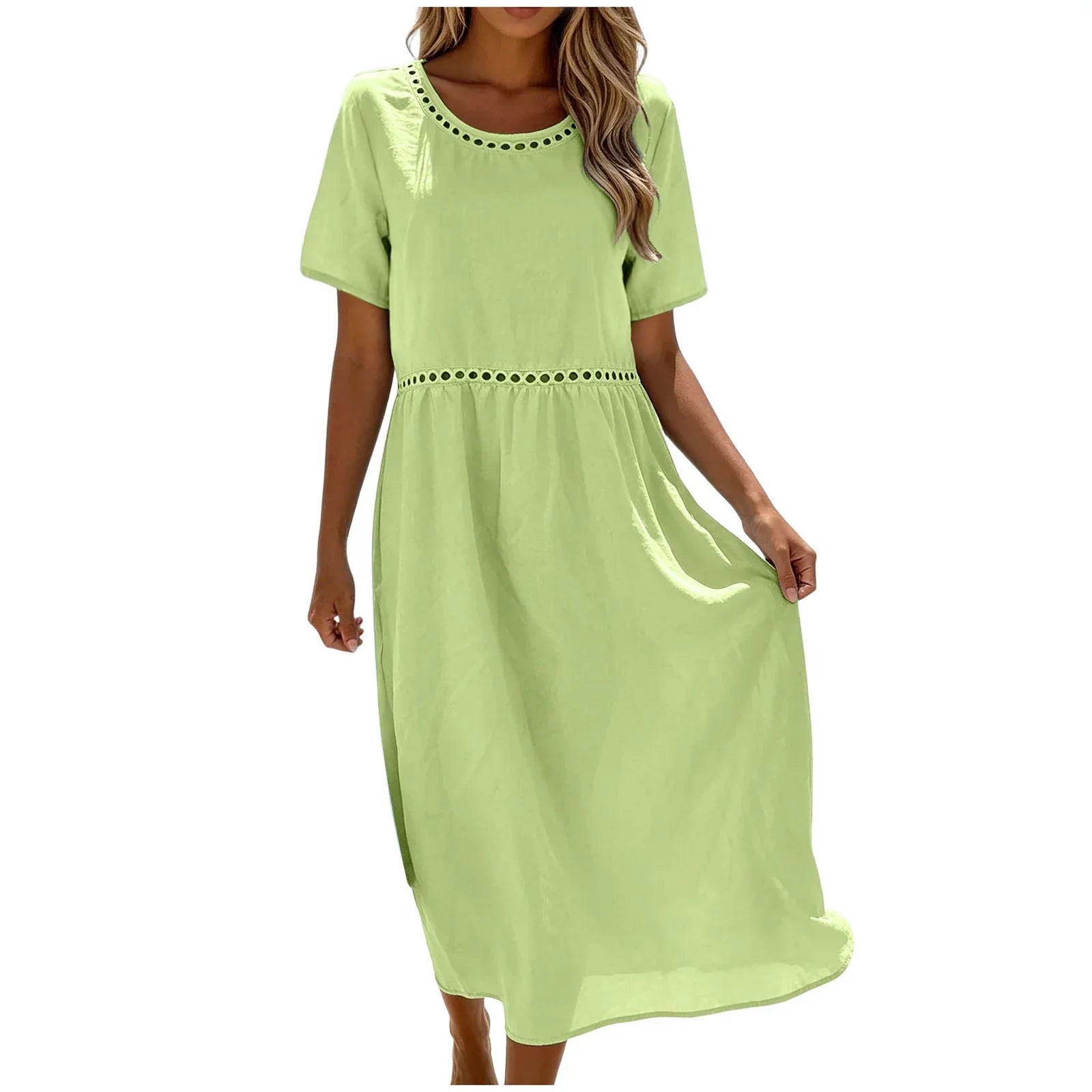 Robe longue femme coton mélangé à détails ajourés
