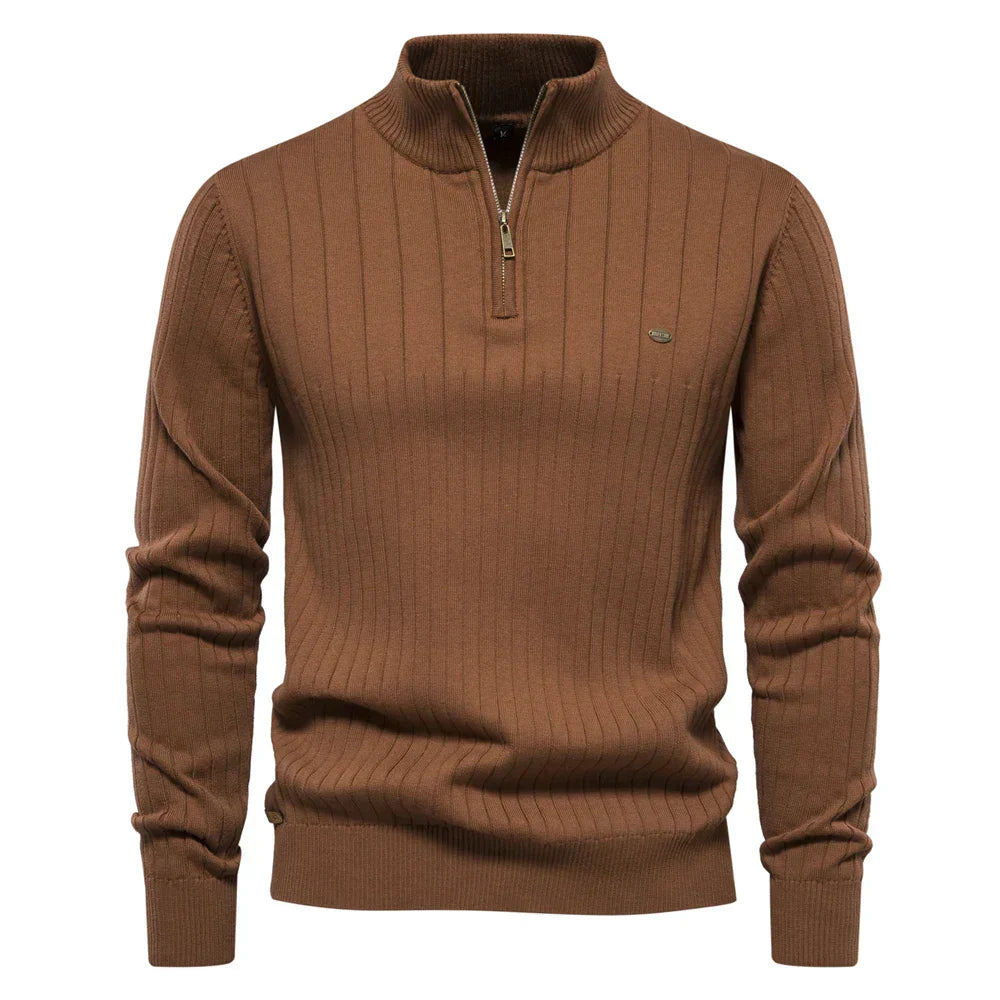 Pull d’hiver pour homme à col demi-haut zippé – tricot chaud, style moderne et élégant