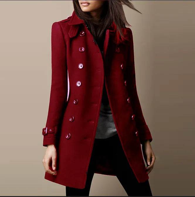 Trench coat femme long coupe ajustée double boutonnage élégant mi-saison